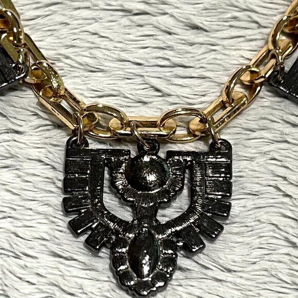 Stella & Dot for The Limited Two-Tone Art Deco Rhinestone Statement Bib Necklace - Picture 8 of 11